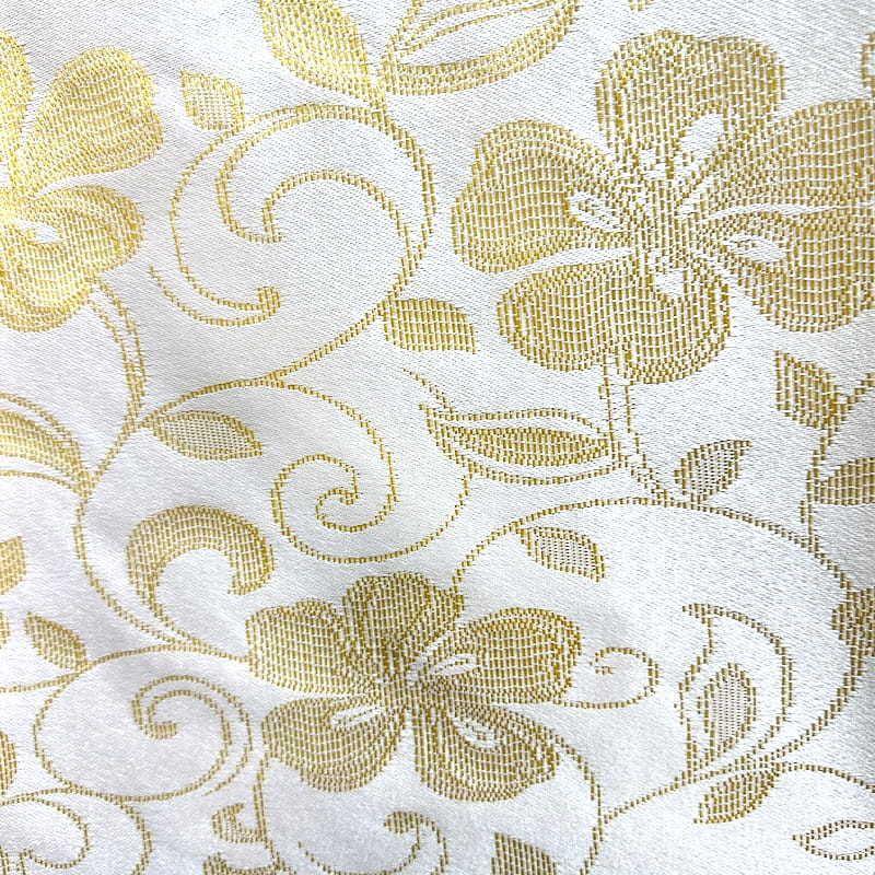 Великолепный цветочный дизайн с элегантными золотыми акцентами из белой жаккардовой ткани из полиэстера